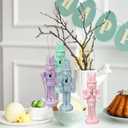 Bucherry 5 Pcs Pastel Easter Bunny Nutcracker 5 Inch Wooden Glitter Easter Nutcracker Figures Decorations, Pastel Bunny Table Sign for Spring Home Desktop Fireplace Collectible Gifts