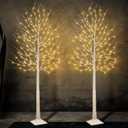 2PK Lighted Birch Tree with 144 Warm White Lights, 8 Modes Prelit White Artificial Christmas Trees for Holiday Indoor Outdoor Decor Garden Wedding Party Bedroom Decoration (2 X 6ft)