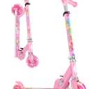 BELEEV V2 Scooters for Kids with Light-Up Wheels & Stem & Deck, 2 Wheel Folding Scooter for Girls Boys, 3 Adjustable Height, Non-Slip Pattern Deck, Lightweight Kick Scooter for Children Ages 3-12, Light Pink