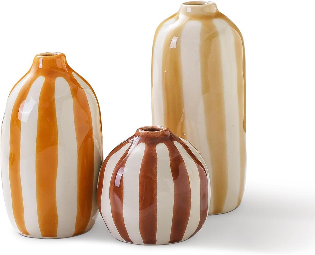 UniCasa Small Ceramic Vase Set of 3 for Pampas, Dried or Fresh Flowers