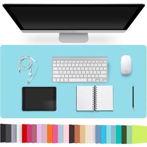 Leather Desk Pad Protector,Non-Slip Desk Pad(WatercolorBlue, 35.4" x 17")