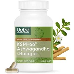 Upbe Ashwagandha Supplements for Women & Men - KSM-66® with Bacopa & Milk Thistle, 60 Vegan Capsules - Stress Relief, Mood, Cortisol Support, Extra Strength Ashwagandha Capsules
