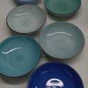 vancasso Bonita Pasta Bowls Set of 6, 38 oz Shallow Bowls, Ceramic Pasta Plates and Salad Bowls, Microwave & Dishwasher Safe Serving Bowls, Blue (Cool Color)
