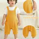 Hotfiary Baby Boy Summer Outfit Gauze Romper & T-Shirt 6-24 Months | Toddler Infant 2 Piece Clothes Set, Cotton White Top & Shortall with Pockets, Natural Boho Style, Ideal for Photo Beach Daily