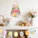 Wooden Easter Wreaths for Front Door Happy Easter Sign Hollow Bunny Sign Rabbit Spring Door Decoration, Colorful Flower Egg Welcome Hanging for Home Porch Window Wall Decor Party Indoor Outdoor