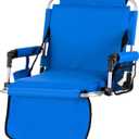 GREEN PARTY Stadium Seat for Bleachers Portable Outdoor Floor Folding Stadium Chair with Armrest, Back Support, Cup Holder, Mesh Bag and Hide Hooks (Blue)