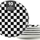 Euisail Ceramic Dinner Plates Set of 6-10 Inch Salad Plates, Black and White Checkered Porcelain Dinner Plates Microwave, Oven & Dishwasher Safe, Minimalist Porcelain Dish Set