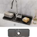 WAFT YEARN 14X5 Inch Silicone Durable Faucet Mat Kitchen Sink Splash Guard Draining Protector Tray Liner Absorbent Protective Counter Accessories For Sink Kitchen Bathroom Laundry Room Bar & RV Black