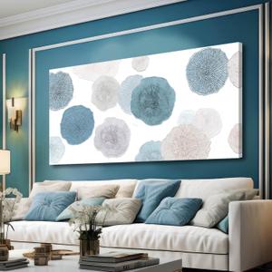VAYIMDH Canvas Art Light Blue Pictures Wall Decor Grey and Blue Abstract Floral Wall Art Minimalist Poster for Living Room 29"x 58" Office Aesthetic