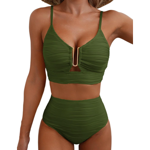 Herseas 2 Piece Bestselling Bikini Set U-Wire Cutout Swimsuit High Waisted Textured 2025 Summer Beach Swim Bathing Suits XL