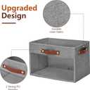 Large Storage Baskets with Clear Window, See Through Closet Organizer with PU Handles, Linen Foldable Storage Bins for Organizing Clothes, Toys, Books (Gray) (Large-14.9"x9.8"x9.8")