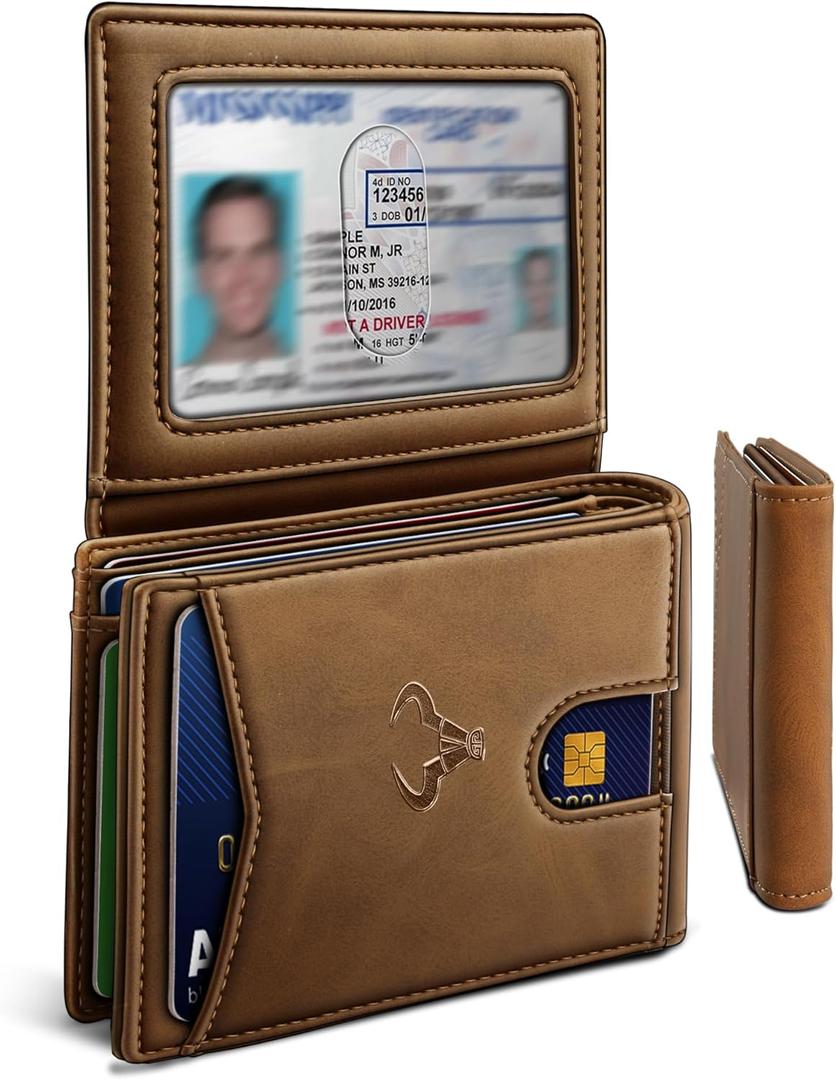 BULLIANT Men Wallet, Slim Leather Wallet Front Pocket Card Holder Gift For Men 11 Slots RFID Blocking (Tiger Eye4768)