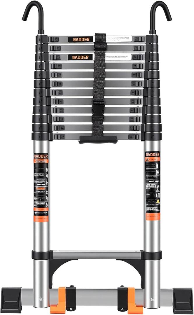Telescoping Ladder,16.5 FT Extension Ladder w/Hooks,Stabilizers,Wheels,Heavy Duty 330lbs Max Capacity,Collapsible Telescopic Ladder for Rv,Roof,Outdoor