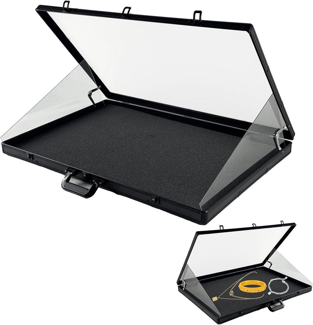 34"x22" Card Show Display Case,Portable Aluminum Trading Card Display Case,Clear Acrylic Card Box with Locks Suitable for Sports Card/TCG/Jewelry Collection (Black)