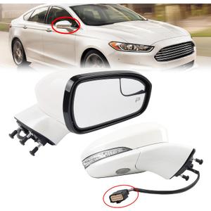 Dasbecan Right Passenger Side Mirror Assembly Compatible with Ford Fusion 2016-2020 Power | Heated | Turn Signal | Puddle Light | Manual Folding l FS73-17682 | White | 7Pins