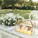 Wedding Glass Cards Box with Slot - 12.6 x 5.9 x 9 inch, Envelope Card for Birthday Party Reception Box, Home Tabletop Decor Clear Gold Terrarium with Lock Glass Terrarium