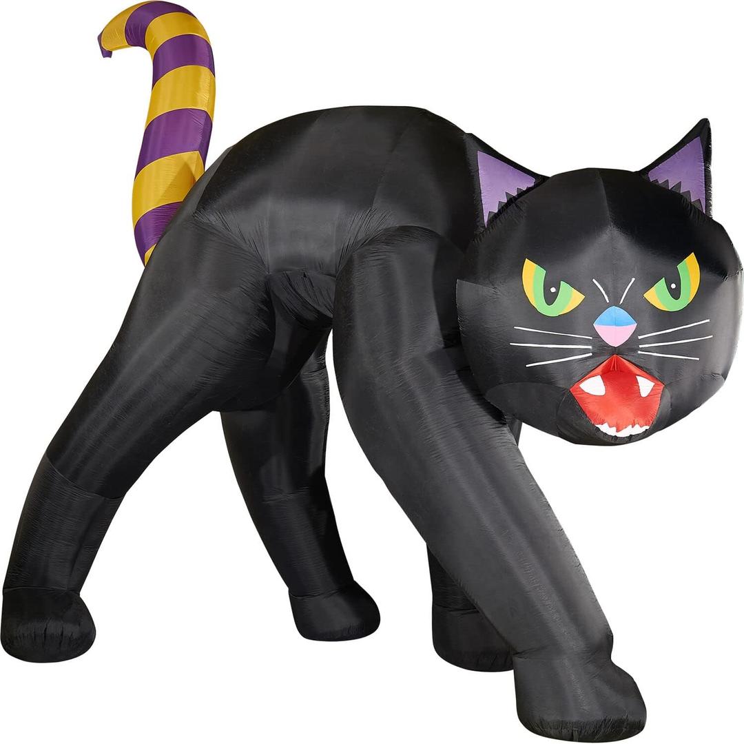 Haunted Hill Farm 9.8 Ft. Halloween Cat Blow Up with LED Lights, Giant Inflatable Yard Decor for Home, Haunted House, Black Cat with Spooky Green Eyes, Festive Outdoor Decorations for Patio and Yard