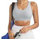 RUNNING GIRL Sports Bras for Women High Support, Criss-Cross Back Strappy Sports Bras for Women with Sewn in Pads(Grey,XL)