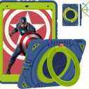 XZC iPad 9th/ 8th/ 7th Generation Case (iPad 10.2 Case 2021/2020/2019) Heavy Duty Shockproof Rugged Cover with Rotating Stand/Pencil Holder/Carrying Shoulder Strap (Blue and Green)