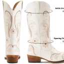 IUV Cowboy Boots For Women Mid Calf Cowgirl Boots Embroidered Pull-On Tabs Snip Toe Boot, size 8 (White)