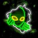 Alien Neon Sign,Dimmable Green Alien Led Neon Lights for Wall Decor Game Room Home Bar Party Bedroom Man Cave Decor,USB Powered Alien Light up Sign Gifts for Kids Teen Boy Room Decor
