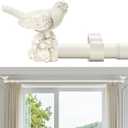KVEEO White Curtain Rod 36-72 Inches Curtain Rods for Windows Adjustable Heavy Duty Drapery Rod with Bird Finials for Kitchen Window Living Room
