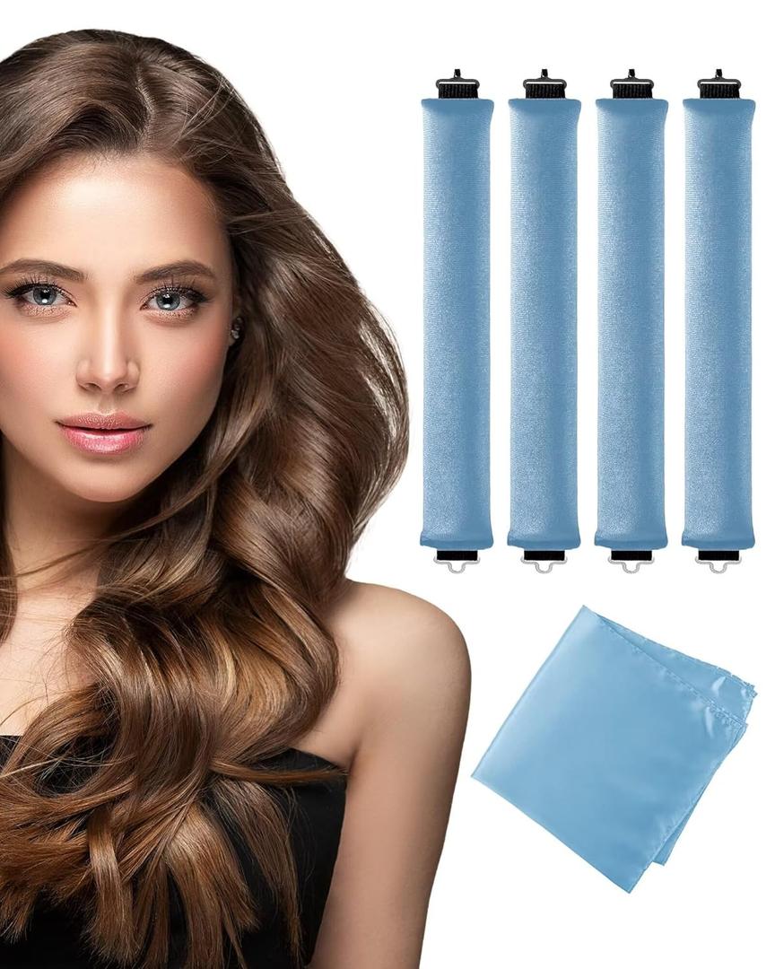 Seritant Heatless Curls Overnight with Satin Head Scarf, Velvet Hair Rollers for Blowout Look, No Heat Curling Rod for Long Thick Hair, Soft Sleep In Flexi Rods - 4PCS(5)