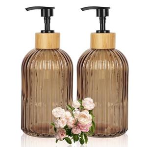 Ulable Amber Glass Soap Dispenser with Pump, 2 Pack 13.5oz Vertical Stripe Design Hand Soap Dispenser for Hand Wash, Dish Wash, Elegant Dispenser for Bathroom and Kitchen  Ulable Amber Glass Soap Dispenser with Pump, 2 Pack 13.5oz Vertical Stripe Design Hand Soap Dispenser for Hand Wash, Dish Wash, Elegant Dispenser for Bathroom and Kitchen