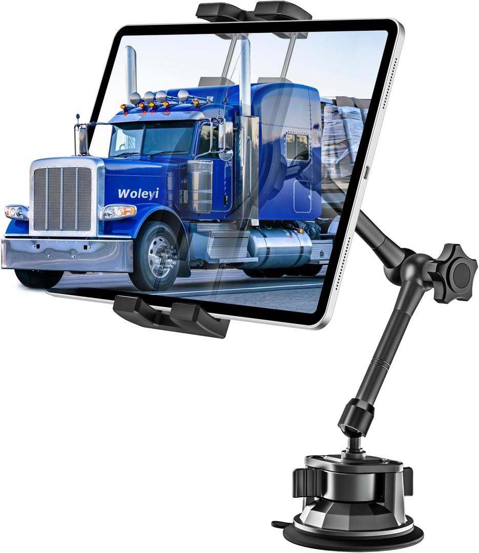 Metal Tablet Mount - Heavy Duty [Super Suction Cup] Dashboard Windshield for Car/Semi Truck/Pickup/Van/SUV/Commercial Vehicle - 4.7-13" iPad Pro Air Mini, iPhone, Galaxy