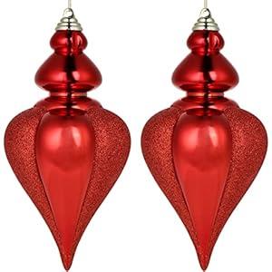 2 Pcs 9" Large Christmas Ball Ornaments - Shatterproof Finial Drop Decorations for Holiday Tree - Red Big Hanging Balls