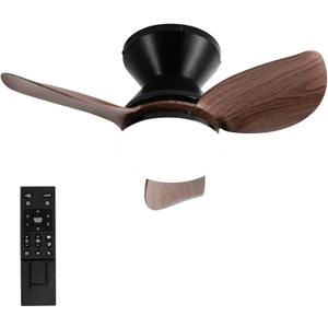 20" Small Ceiling Fans with Lights,Flush Mount Ceiling Fan with Remote(Beeps Can Be Disabled),3CCT,Reversible,Black Low Profile Ceiling Fan for Living Room,Outdoor/Indoor Use