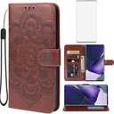 Yodueiv for Galaxy S22 Ultra Case, Samsung S22 Ultra S908U Wallet Case with Tempered Glass Screen Protector, PU Leather Wrist Strap Card Slots Protective Flip Cover for Samsung Galaxy S22 Ultra Brown