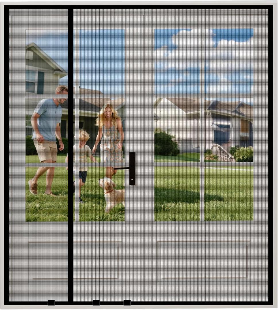 Magnetic Screen Door Left/Right Opening Fits Door Size 70"x80", Screen Size 73" x 81", Heavy Duty Thicker Reinforced Mesh, Keep Bugs Out, Pet & Kid Friendly, Hands Free (Black)