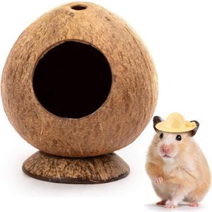 Hamster Hideout Wooden House Coconut Hut Hamster House Bed for Dwarf Gerbil Mouse Mice Rat Small Animals Reptiles