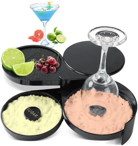 NATGAI 3-Tier Bar Glass Rimmer Bartender Tool | Bar Juice Cocktail Seasoning Box with 3 Swing-Out Trays, Sponge Included, Plastic Margarita Cocktail Bartender Tool, for Party, Bar, and Reception