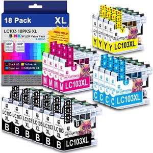 BINKSYLER LC103 LC103XL Compatible Ink Cartridge Replacement for Brother LC103 XL LC101 LC103CL Ink Cartridges Work with MFC-J870DW MFC-J475DW MFC-J6920DW (18-Pack, 6BK4C4M4Y)