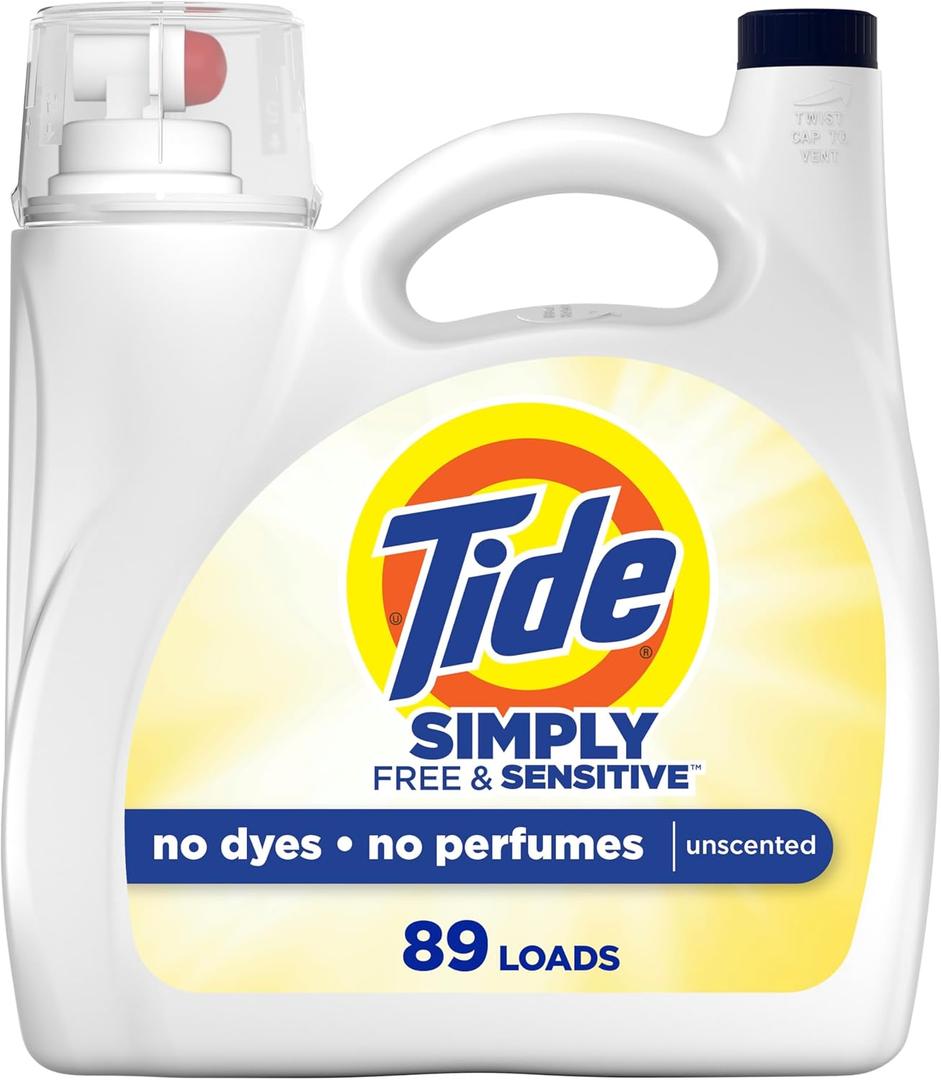 Tide Simply Liquid Laundry Detergent, Free & Sensitive Scent, 89 Loads, 117 fl oz