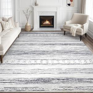 Tortania Area Rug Living Room Rugs - 9x12 Washable Large Soft Neutral Boho Moroccan Bohemian Farmhouse Rug Indoor Floor Carpet for Bedroom Under Dining Table Home Office Decor - Grey (9' x 12')