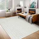 Living Room Rug 6x9 Modern Plaid Area Rug Washable Rug Contemporary Non Slip Rugs for Bedroom Indoor Soft Non-Shedding Carpet Low Pile Foldable Thin Rug for Nursery Dorm Office Light Grey