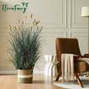 FloraFairy 4ft Onion Grass, Artificial Plant and Greenery, Fake Floor Plants Indoor Outdoor, Potted Faux Green Bristlegrass with Yellow Spikes, Large Size Horsetail Reed Grass, House Decorative