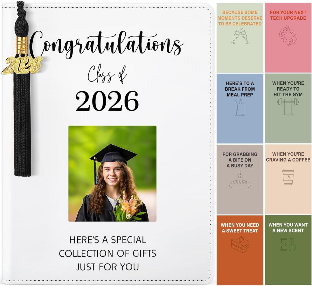 Epakh Black Class of 2026 Graduation Gifts Card Book with Tassels, Congratulations Grad PU Leather Cover Photo Album Keeper Organizer Books with 24 Pages for College High School Survival Kit