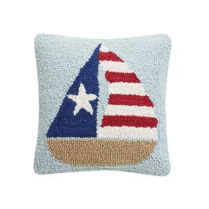 Peking Handicraft Patriotic Boat Polyfill Hook Throw Pillow, 10-inch Square, Home Decoration