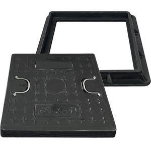 24x24 Inch Square Manhole Cover and Frame, Solid Septic Tank Cover, Recessed Non-Slip Design with Handle, Suitable for Sewer, Septic Tank and Yard (Black)