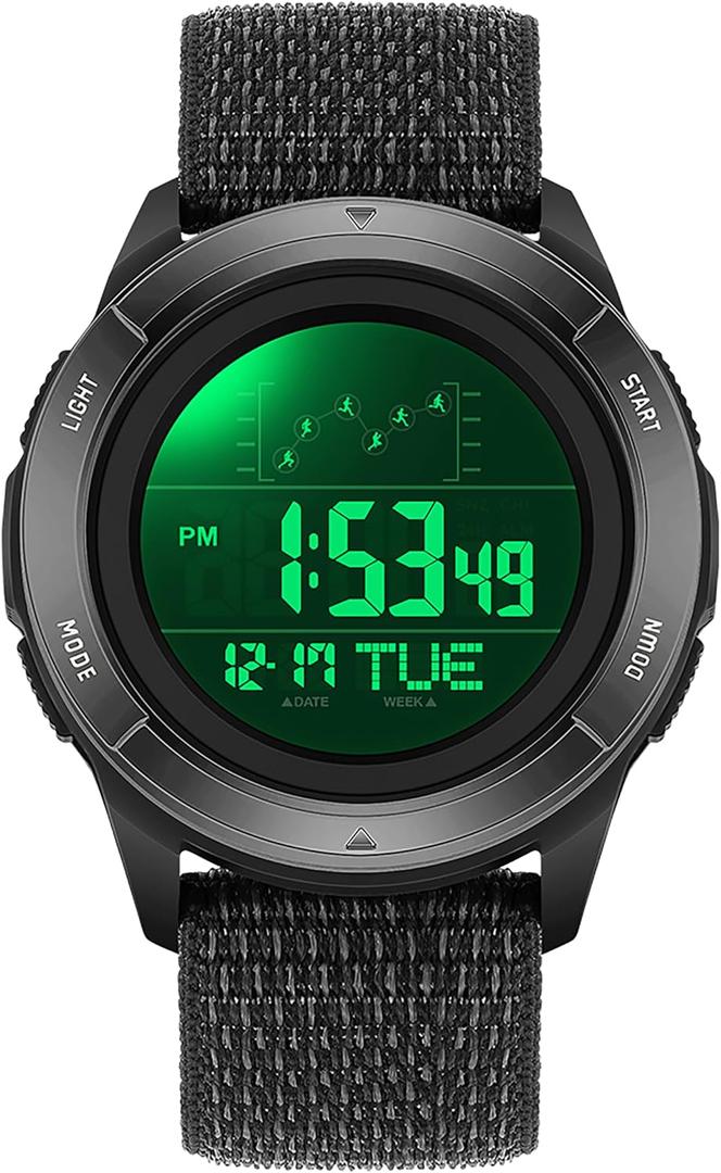findtime Mens Digital Watch with Nylon Strap Sports Wrist Watches for Men Women with Countdown LED Day Date Dual Time Display Alarm Stopwatch