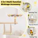 Bird Perch & Swing Toy Combo, Bird Toys for Parrots with 360° Spin Function, Hanging Parakeet Swing Birds Cage Accessories Toys, Multi-functional Wooden Birds Activity Gym for Cockatiel Lovebird