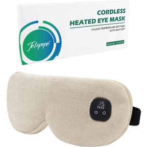 Heated Eye Mask for Dry Eyes, Cordless Warm Eye Compress with 4 Heat Levels, 4-Level Timing, 1000mAh Rechargeable, Blepharitis, Styes, Washable Cover, Travel, Gifts for Family(Beige)