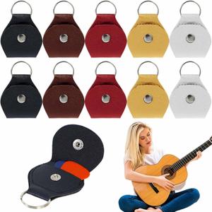10 PCS Leather Guitar Pick Holder Keychain Guitar Pick Holder Case Bag Fashion Storage Bags with Iron Rings Snap Coin Storage Pendant Key chain Accessories for Guitar Pick Commemorative Decision Coin