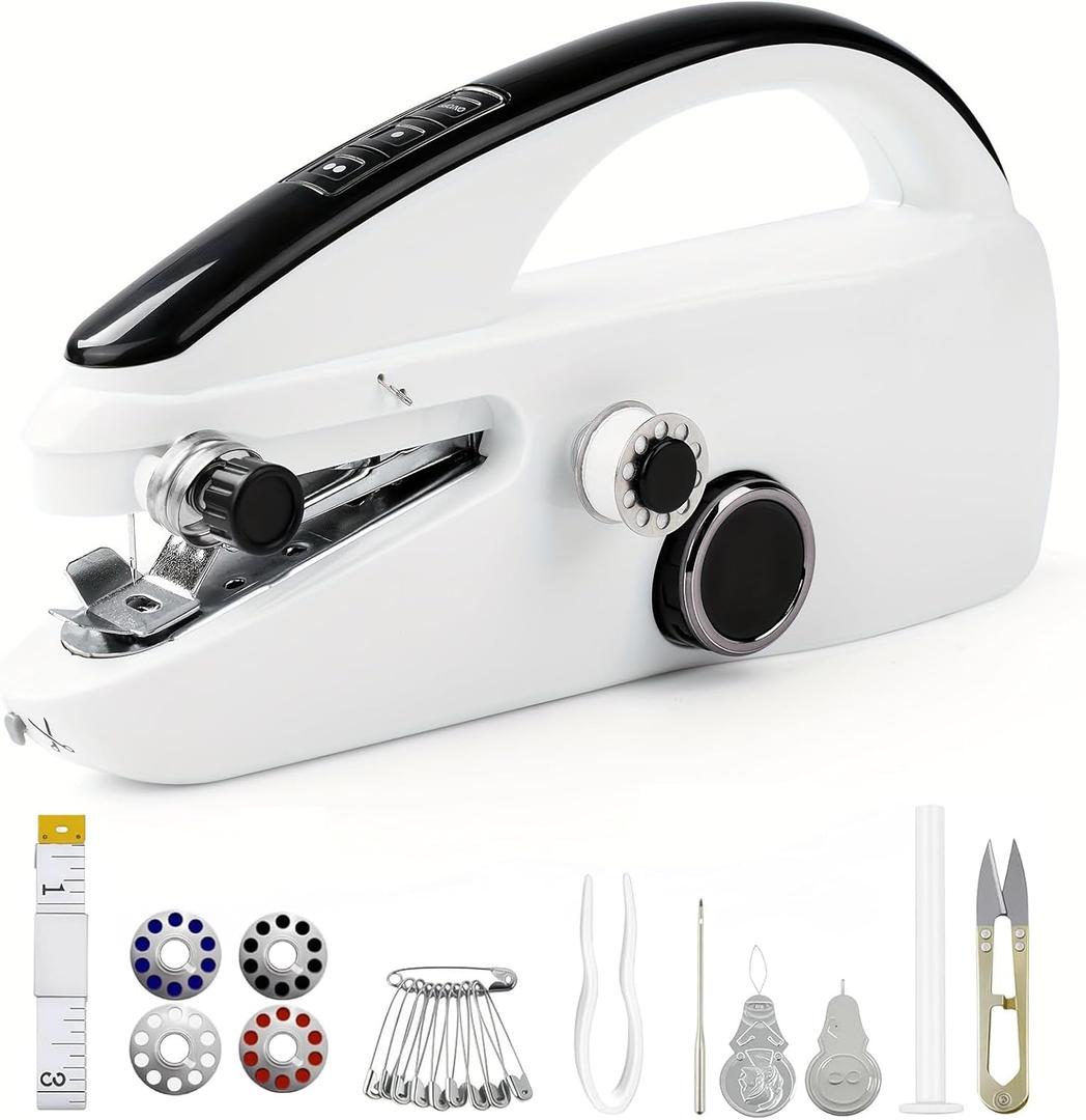 Handheld Sewing Machine, Portable & Cordless Mini Sewing Machine for Beginners - Electric Fast Stitching, DIY Fabric Clothes Repair Kit, Home Travel Mending Machine with Accessories(White)