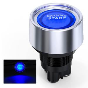 Nilight Start Engine Button 12V DC 50A SPST on Off Momentary Switch Blue Car Start Engine Button Stater Push Start Ignition Switch for Racing Sport Cars Trucks