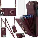 Asuwish Phone Case for iPhone 12 Pro Max 6.7 Wallet Cover with Tempered Glass Screen Protector Ring RFID Blocking Card Holder TPU Cell iPhone12promax 5G i 12s Plus iPhone12 12pro Promax Women Wine Red